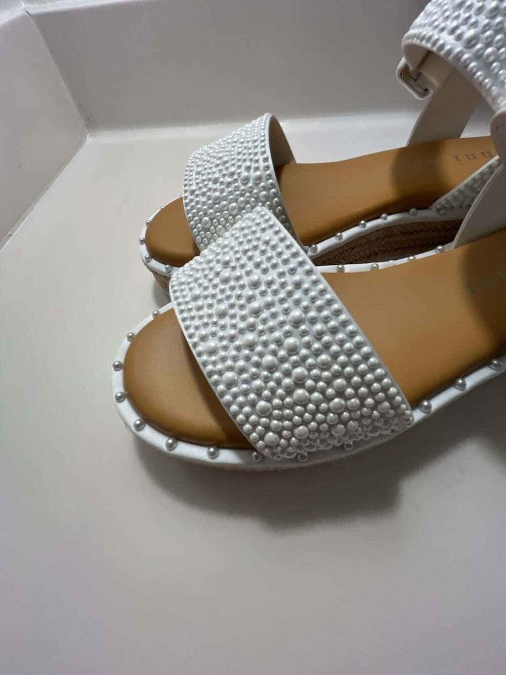 Gianni Bini Embellished Pearl Flat Sandals White
